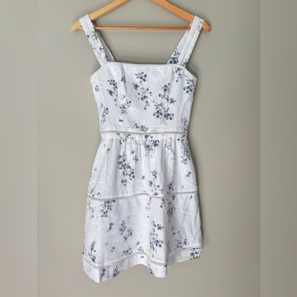 NEW Reformation Everett Mini Dress Truly White Blue Floral Linen | US 4 UK 8 - Picture 9 of 17
